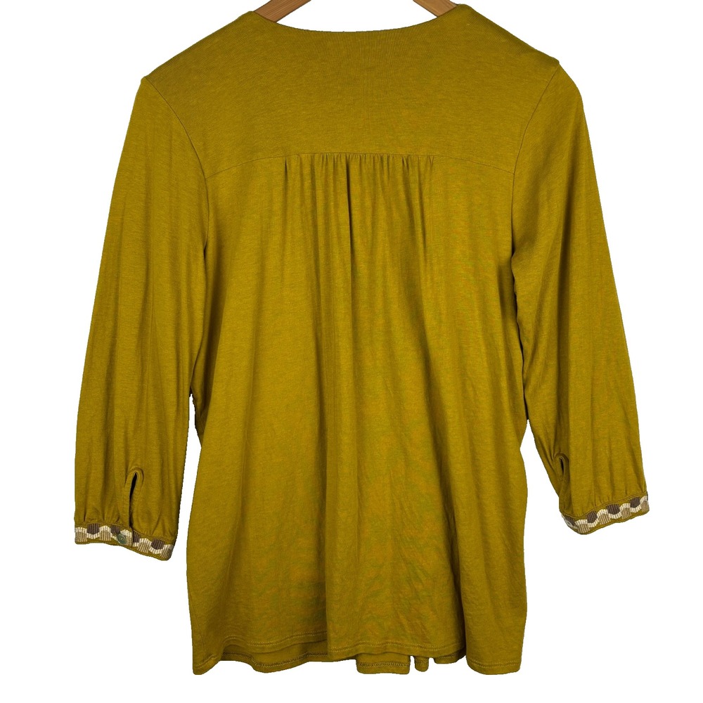 J Jill Women ¾ Sleeve Embroidered Cotton Tunic Blouse Sz S Mustard Boho Comfort - Picture 3 of 10
